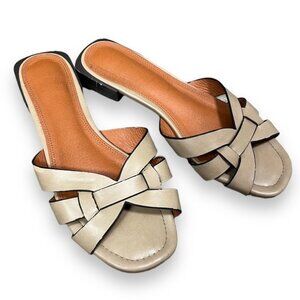 Marypaz Open Toe Low Heel Slide On Shoes Taupe Tan Women’s Size 36